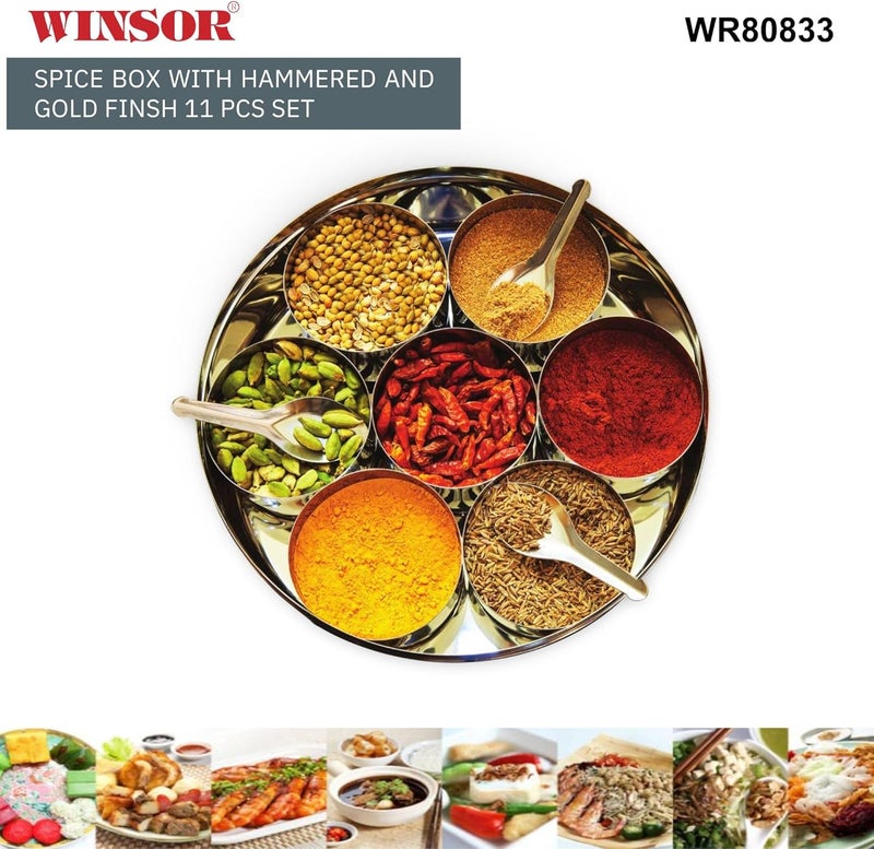 Winsor Hammered Gold Finish Spice Box with 11 Compartments - Image 4